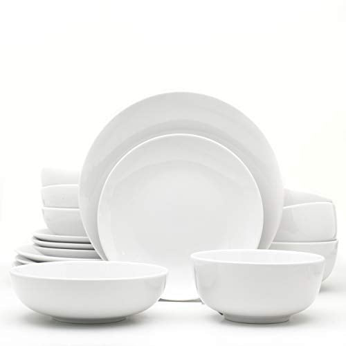 Euro Ceramica Essential Collection Porcelain Dinnerware and Serveware. 16 Piece Dinnerware Set. Service for 4. Classic White