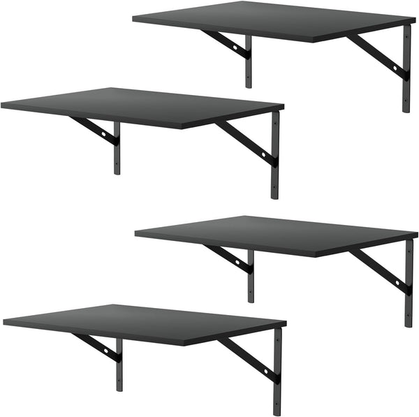 Deep Floating Wall Shelves - 4 Sets of 12 Inch Wide Black Wood Shelves for Bathroom. Bedroom. Kitchen. Living Room