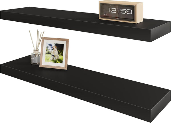 BAMEOS Floating Shelf.Wall Shelf.Decor Wall Mounted Shelves.Hanging Shelf Set L24xW6 for Bathroom Kitchen Living.Kitchen.Room Bedroom Storage.Black