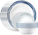 Corelle Vitrelle 18-Piece Service for 6 Dinnerware Set Triple Layer Glass and Chip Resistant. Lightweight Round Plates and Bowls Set. Winter Frost White
