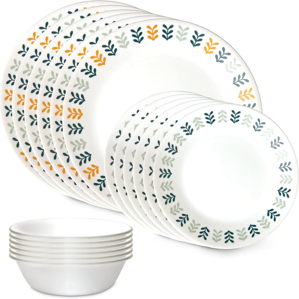 Corelle Vitrelle 18 Piece Glass Dinnerware Sets Service for 6. Triple Layer Chip & Crack Resistant Glass Plate and Bowl Sets. Wildflower