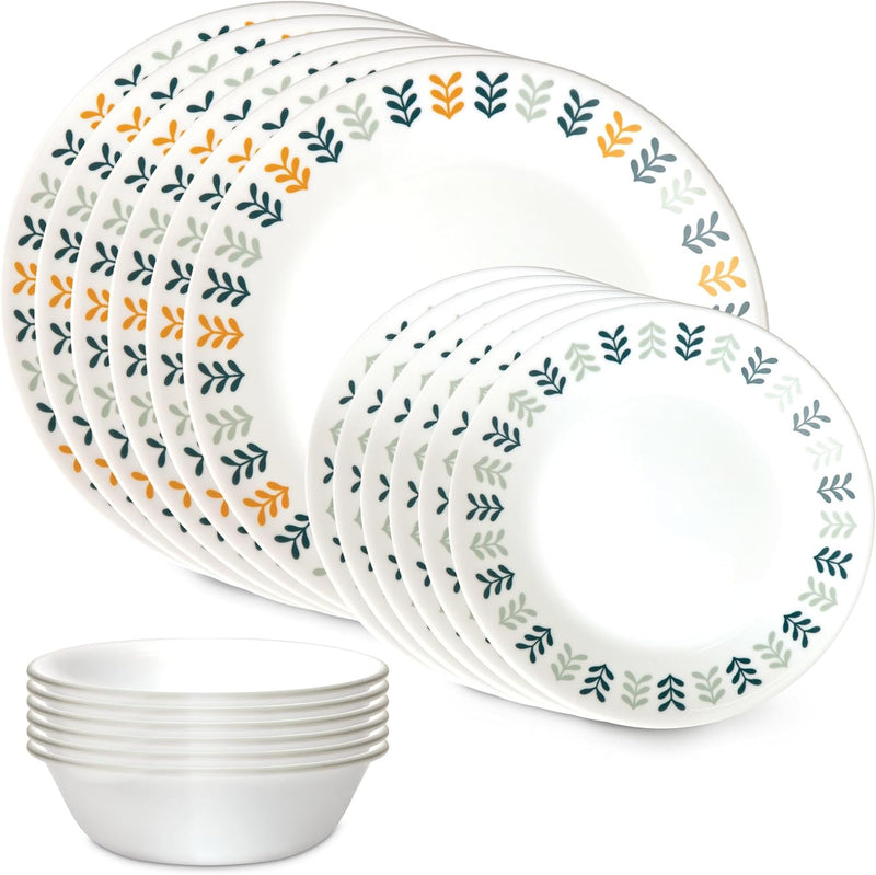Corelle Vitrelle 18 Piece Glass Dinnerware Sets Service for 6. Triple Layer Chip & Crack Resistant Glass Plate and Bowl Sets. Wildflower