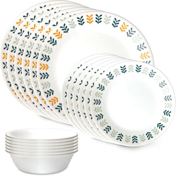 Corelle Vitrelle 18 Piece Glass Dinnerware Sets Service for 6. Triple Layer Chip & Crack Resistant Glass Plate and Bowl Sets. Wildflower